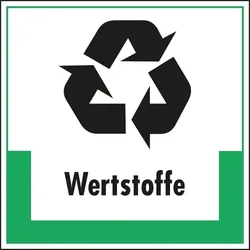 Aufkleber I Abfallkennzeichen Wertstoffe, mit Symbol und Text, Folie, selbstklebend, 200x200mm