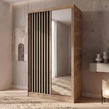 beautysofa Schwebetürenschrank Donatello 120 x 204,5 x 60 cm Eiche/Schwarz