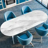 Elastizität Ovale Tischdecke – 3D Druck, rutschfeste Spanntischdecke, Wetterfest & Abwaschbar für Outdoor – Oval Tischtuch in Mehreren Größen (Marble 1,107cmx152cm)