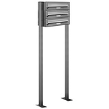 AL Briefkastensysteme 3er V2A Edelstahl Stand Briefkasten Premium (BxH): 46.5 x 150cm, Anzahl Schlitze: 3 Fach Briefkastenanlage Freistehend