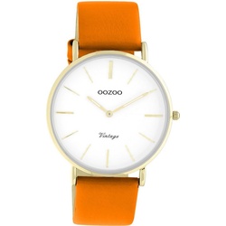 OOZOO Quarzuhr Oozoo Damen Armbanduhr Vintage Series, Damenuhr rund, groß (ca. 40mm), Lederarmband orange, Fashion orange