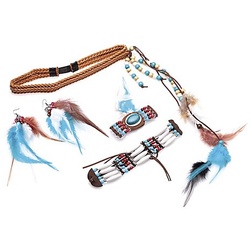 Schmuck-Set "Indianer", 5-teilig, blau/braun