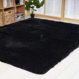 luxuskollektion Teppich Schwarz Shaggy Flauschig 150x240cm Anti-Rutsch Unterseite
