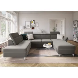 sit&more Wohnlandschaft SIT & MORE "Vincenzo U-Form", grau (hellgrau), B:317cm H:84cm T:93cm, Sofas, Wohnlandschaft, inklusive Kopfteilverstellung, wahlweise mit Bettfunktion, Bettkasten