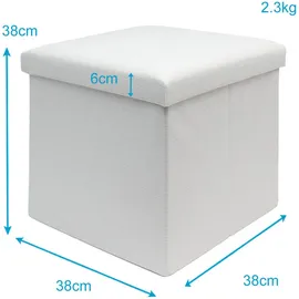 Intirilife Faltbarer Sitzhocker 38 x 38 x 38 cm in WEIß - Sitzwürfel mit Stauraum und Deckel aus Stoff in Cord Optik - Sitzcube Fußablage Aufbewahrungsbox Truhe Sitzbank