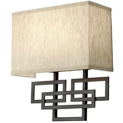 Wandleuchte Lampe Flurlampe Bronze 2 Flammig H 29,2cm Leinenschirm Arcylic-Linse