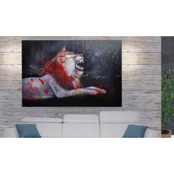 √ñlgem√§lde L√∂we HWC-H25, Leinwandbild Wandgem√§lde Gem√§lde, handgemaltes XL Wandbild ~ 80x120cm