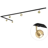 QAZQA - Modern Modernes 1-Phasen-Schienensystem Komplettset I Spotlight I Deckenspot I Deckenstrahler I Strahler 5-flammig schwarz mit Gold I Messing - Gissi I Wohnzimmer I Schlafzimmer - Stahl Längli