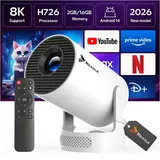 Mini-Projektor Led-Projektor Android 14 Tragbarer 4K Smart Tv Wifi 180° Drehung Eingebauter Lautsprecher Unmodell 2026 Reagle - Weiß