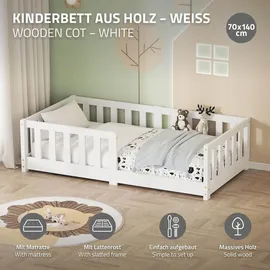 ML-Design Kinderbett 70 x 140 cm Kiefer massiv weiß