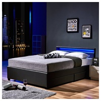 Home Deluxe LED Bett NUBE mit Schubladen und Matratze 140 x 200cm - versch. Ausführungen - dunkelgrau,
