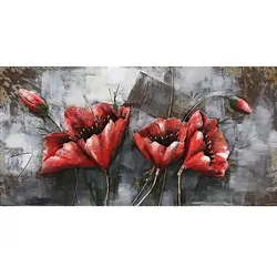 3D-Metallbild - Motiv: Rote Blumen - 60 x 120cm