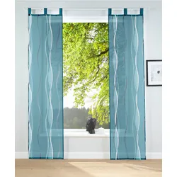 Schiebegardine MY HOME "Dimona" Gr. 4, blau (petrol), B:57cm H:245cm, Voile, Polyester, Gardinen, 2er-Set, Fertiggardine, inkl. Beschwerungsstange, Wellen