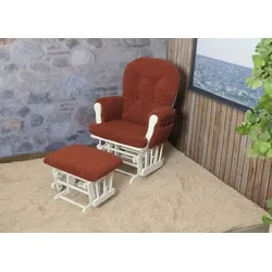 Mendler Relaxsessel HWC-C76, Schaukelstuhl Sessel Schwingstuhl + Hocker Stoff Bouclé 480g/m2 Öko-Tex ~ rostbraun Gestell weiß