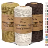 OurTop Premium Makramee Garn 3er Set, 3mm x 100m Macrame Cord Makramee Schnur Makramee Kordel, Garn für DIY Handwerk, Weben Dekoration, Hängepflanze Pflanze Aufhänger(Natur, Salbei, Braun)