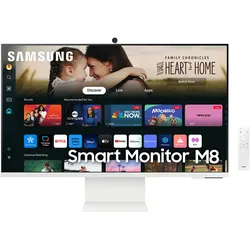 SAMSUNG Smart Monitor "S32DM801UU", F (A-G), weiß, B:71,34cm H:42,38cm T:2,45cm, Monitore, 4K AI Upscaling