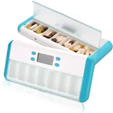 Tablettenbox 7 Tage mit Alarm, Elektronische Pillendose Pillenbox Medikamentenbox Wecker mit Ton- und Vibrationsalarm für Erinnerung, 7 Fächer Automatischer Tablettenspender Box für Medikamente