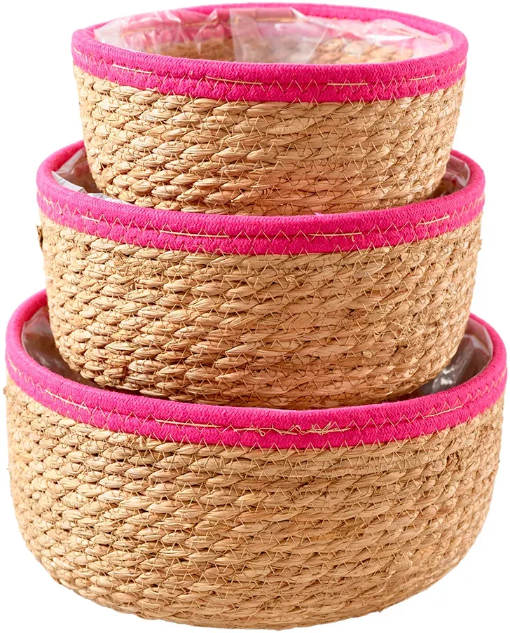 Korb S/3 D21/23/27H10/12/13cm mit Folie  - natur/pink