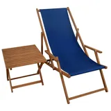 Erst-Holz Liegestuhl blau Strandliege Gartenliege Tisch Buche Deckchair Strandstuhl klappbar 10-307 T