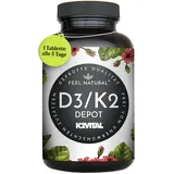 Vitamin D3 + K2 Depot - 180 Tabletten - 99,7+% All-Trans MK7 (K2VITAL®) - Hochdosiert: 5000 I.E. Vitamin D3 & 100 mcg Vitamin K2 pro Tablette - Laborgeprüft, in Deutschland produziert