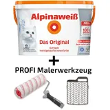 Alpina Innen- Wandfarbe Alpinaweiß matt 10 L + PROFI Farbroller & Abstreifgitter
