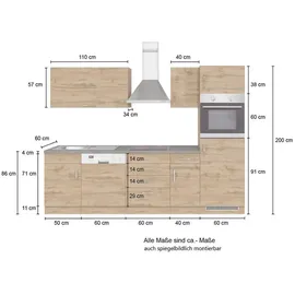 Held Möbel Küchenzeile Sorrento 270 cm Wotaneiche-Grafit ohne E-Geräte