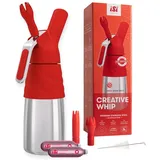 iSi Creative Whip Sahnespender 500ml , iSi Red , hochwertiger Edelstahl , inkl. 2 iSi Sahnekapseln & 2 Garniertüllen , iSi Sahnespender für Sahne, Dessert & herzhafte Dips , Spülmaschinenfest