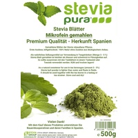 steviapura | Stevia Blätter - reines Naturprodukt - Süßkraut Stevia, mikrofein gemahlen - pflanzlicher Süßstoff 500g - Premium Qualität