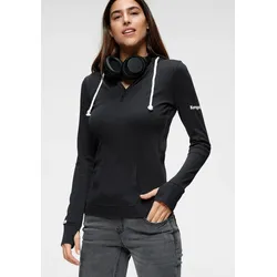 Kapuzenshirt, Langarm mit Daumenlöchern, figurbetonter Schnitt, aus Jerseystoff, Gr. 42, schwarz, , 44289244-42