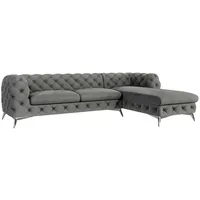 S-Style Möbel Ecksofa Kalina, Chesterfield mit Ottomane mit silbernen Metall Füßen, mit Wellenfederung grau
