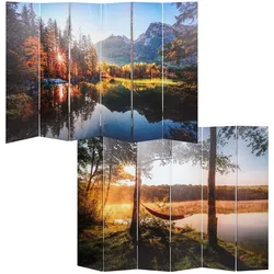 Foto-Paravent mit Schallschutz MCW-L55, akustischer Raumteiler Trennwand Sichtschutz, MVG ~ 180x245cm Waldsee