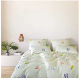 ELEGANTE Lovebirds Mako-Satin Lindgrün 135 x 200 cm + 80 x 80 cm