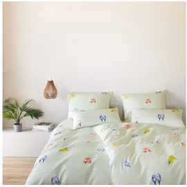 ELEGANTE Lovebirds Mako-Satin Lindgrün 135 x 200 cm + 80 x 80 cm