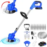 Rasentrimmer mit Akku 21V Rasenkantenschneider, Elektrischer Rasentrimmer, Akku Freischneider & Garten-Rasen-Unkraut-Trimmer Elektro-Trimmer Gartenkantenfräser mit Drehkopf, Teleslopstiel für Garten