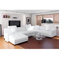 Xlmoebel Ecksofa Wohnlandschaft mit USB-Anschluss aus Leder Ecksofa Eckcouch, Hergestellt in Europa weiß