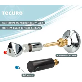 tecuro Hahnoberteil Sanitäroberteil 3/4 Zoll, mit Griff und Rosette, für Unterputz-Ventile - blau/rot - tecuro