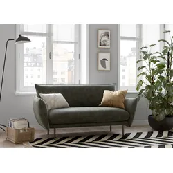 2-Sitzer ANDAS "Stine", grün (dunkelgrün), B:156cm H:86cm T:86cm, Struktur (100% Polyester), Struktur weich (85% Polyester/15% Nylon), Samtoptik (100% Polyester), Sofas, Besonderes Design durch Kissenoptik und Keder, by Morten Georgsen
