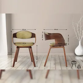 CLP 2er Set Esszimmerstühle ergonomisch Kingston, Stoff walnuss/hellgrün