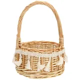 Beaupretty Eleganter Aufbewahrungskorb Weidenkorb und Henkel mit Flachem Boden Handgewebter Rustikaler Beige für Blumenmädchen und Dekoration bei Hochzeiten und Wohnzimmern