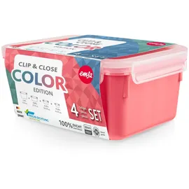Emsa Clip & Close rechteckig koralle 0,2 l 4-teiliges Set