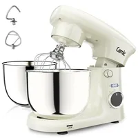 Camic Küchenmaschine mit LED-Display, Zeit Einstellen, Knetmaschine mit Rührhaken, Knethaken, Schlagbesen, 10 Stufen, 2 Edelstahlschüsseln 4L+5L, für Teig, Brot, Pizza, Kuchen (White)