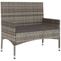 Furnicato Gartenbank 2-Sitzer mit Kissen Grau Poly Rattan