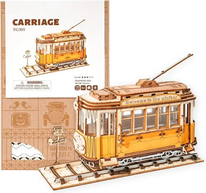 Robotime Rolife Holz 3D Straßenbahn Spielzeug Bausatz Puzzle für Erwachsene - Holzhandwerks-Kit,Ausstattung mit hauswaren und regalen; Der bastelten geschenke an erwachsene und jugendliche,So ein schlaues spielzeug.