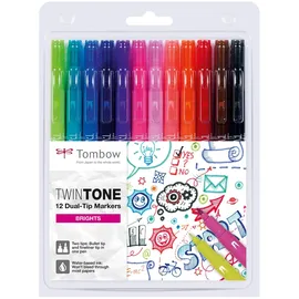 Tombow WS-PK-12P-1 Twintone Marker Set 12-Pack, Dual-Tip, Bright, bunt