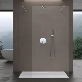 doporro Duschwand Duschtrennwand 110x200 Walk-In Dusche mit Doppel-Stabilisator aus Echtglas 10mm ESG-Sicherheitsglas Klarglas inkl. Nanobeschichtung - Transparent