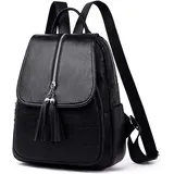 Damen Rucksack Klein Schultaschen Umhängetasche Handtasche wasserdichte Vintage Schulrucksäcke Casual Daypack Kunstleder Rucksäcke Reise Backpac... - Schwarz