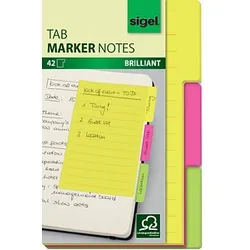 SIGEL TAB MARKER NOTES Haftnotizen farbsortiert, 42 Blatt