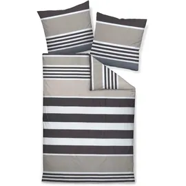 JANINE Mako-Satin Gestreift Braun/Grau 240 x 220 cm + 2 x 80 x 80 cm