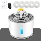 Wilktop Katzen Trinkbrunnen,Haustierbrunnen mit Aktivkohlefilter Wasserstandsfenster, Leuchtende LED,2,4L Große Kapazität,3 Arten Brunnenwasserfluss Automatischer Katze Wasserspender für Hunde.