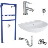 Belvit Waschbecken Komplettset 60 cm Keramik mit Armatur/Eckventil